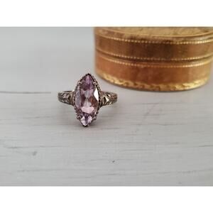 Vintage Sterling Silver Marquise Cut Purple Amethyst Ring